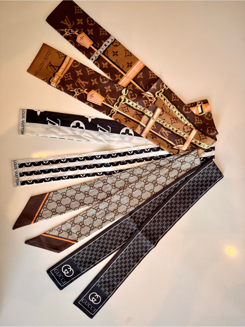 Designer Inspired Twilly Scarf Lot- Brown & Black